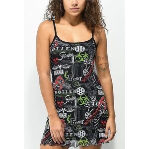 Vitriol Womens XL Graphic Mesh Mini Dress Black Skull Biohazard Bummer Goth Punk